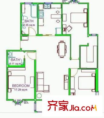 金東名苑戶型圖戶型圖 3室1廳1衛(wèi)1廚