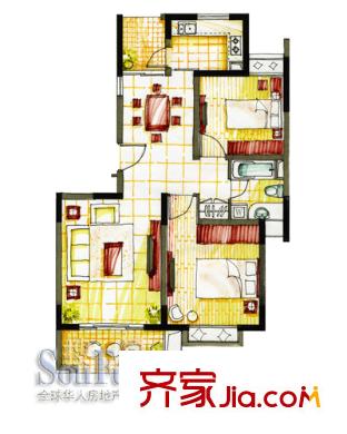金港河滨华城户型图大气之家C户型 2室2厅1卫