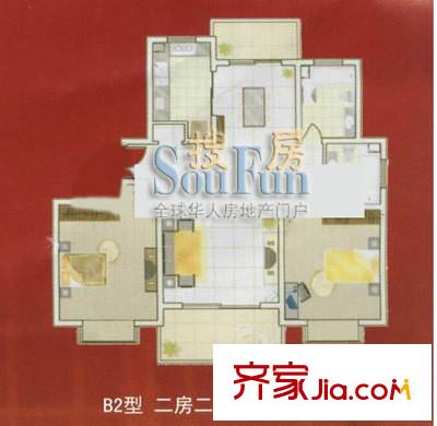東方城市公寓戶型圖B2戶型 2室2廳2衛(wèi)1廚