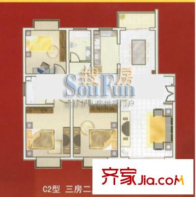 東方城市公寓戶型圖C2戶型 3室2廳2衛(wèi)1廚