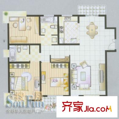 東方城市公寓戶型圖c3戶型 3室2廳2衛(wèi)1廚