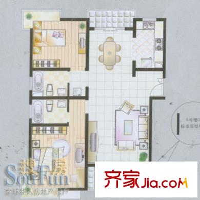 東方城市公寓戶型圖B4房型 2室2廳2衛(wèi)1廚