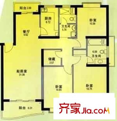 管弄三街坊 3室 户型图
