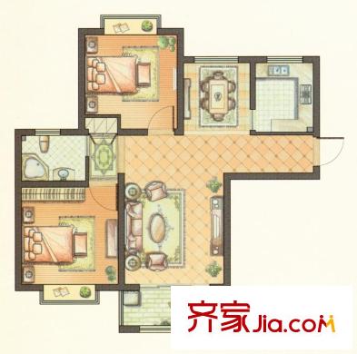 西上海名邸户型图B1户型 2室2厅1卫1厨