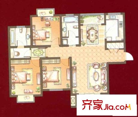 西上海名邸户型图A1户型 3室2厅2卫1厨
