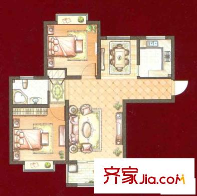西上海名邸户型图B1户型 2室2厅1卫1厨