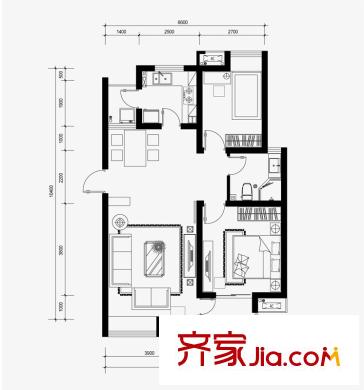 東郊小鎮(zhèn)別墅戶型圖戶型圖 2室 2室2廳1衛(wèi)1廚