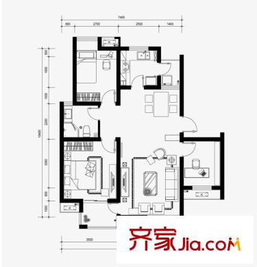 東郊小鎮(zhèn)別墅戶型圖戶型圖 3室 3室2廳1衛(wèi)1廚