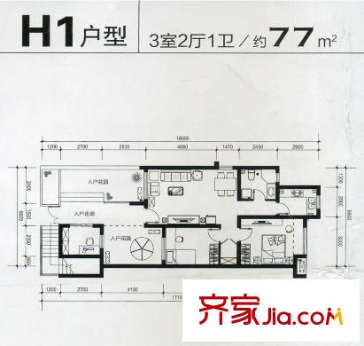 東郊小鎮(zhèn)別墅戶型圖戶型圖 3室 3室2廳1衛(wèi)1廚