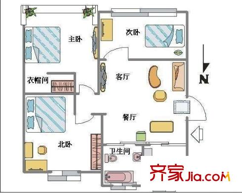 鞍山四村户型图户型图 3室2厅1卫1厨