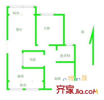 恒达公寓户型图2室1厅1厨1卫1书房 2室1厅1卫1厨