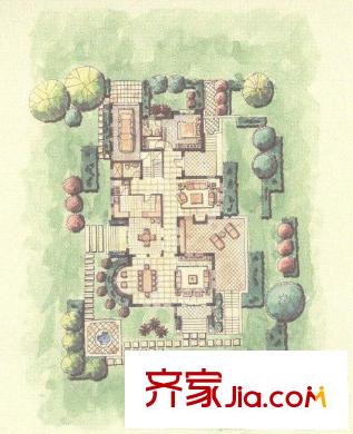 天马花园高尔夫别墅D户型一层 3室3厅2卫1厨