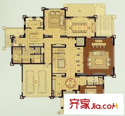 合生東郊別墅A戶型一層 1室3廳1衛(wèi)2廚