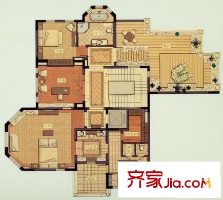 合生東郊別墅E戶型二層 2室1廳2衛(wèi)