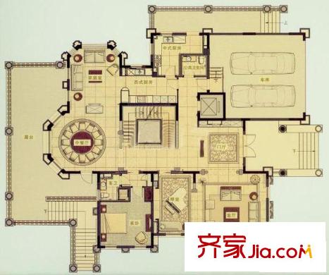 合生東郊別墅C戶型一層 1室3廳2衛(wèi)2廚