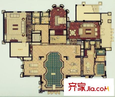 合生東郊別墅B戶型地下室 1室2廳2衛(wèi)