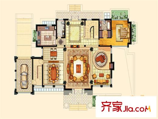 紫都上海晶园B1户型一楼 4室3厅4卫1厨
