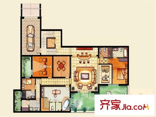 紫都上海晶园A1户型地下室 4室3厅4卫1厨