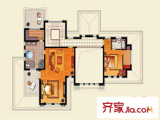 紫都上海晶园A1户型二楼 4室3厅4卫1厨