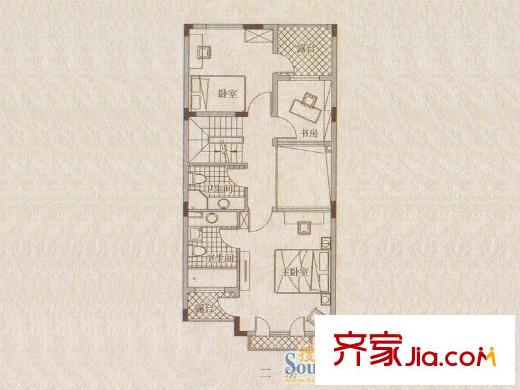 红墅1858别墅D户型-二层 4室2厅4卫1厨