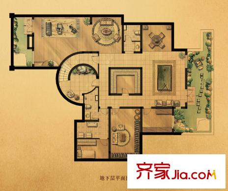 华亭别墅二期S4户型地下层 3室2厅2卫