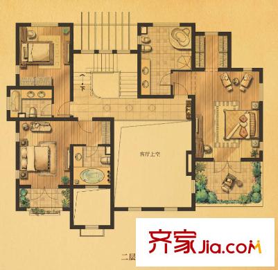 华亭别墅二期S2户型二层 3室3卫