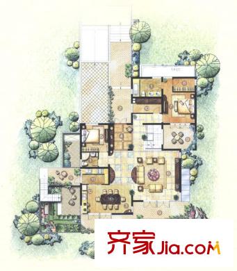 佘山东郡A10户型一层 5室3厅3卫1厨