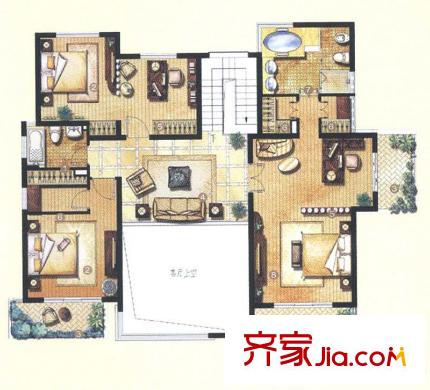 佘山东郡A9户型二层 5室3厅4卫1厨