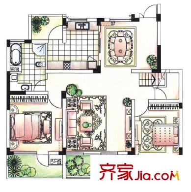 远香湖九号C户型二层 4室3厅2卫1厨