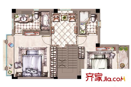 雅居乐星爵别墅21号楼+T型二层户型图 4室2厅4卫1厨