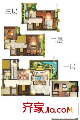 保集瀾灣紅墅215平聯(lián)排別墅 3室2廳4衛(wèi)1廚
