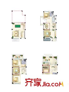 路劲上海院子A1户型图 4室2厅4卫1厨