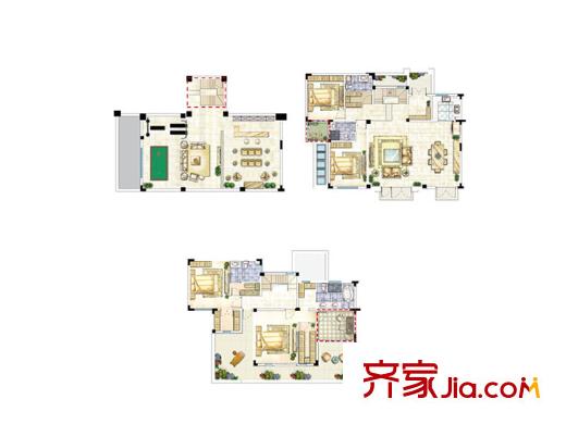 路劲上海院子B2户型图 4室2厅4卫1厨