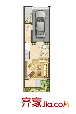 紫菁庭別墅一層戶型圖 2室3廳2衛(wèi)1廚