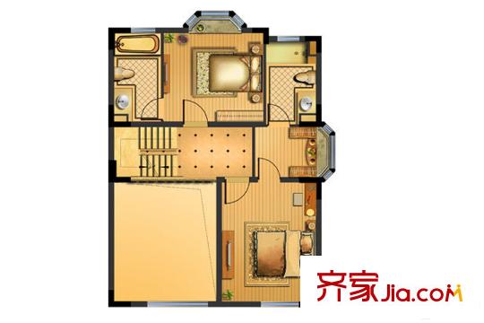 三盛松江颐景园别墅B2户型二层平面图 4室2厅4卫1厨