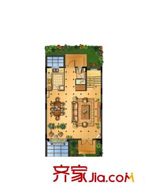 三盛松江颐景园别墅B1户型一层平面图 4室2厅4卫1厨