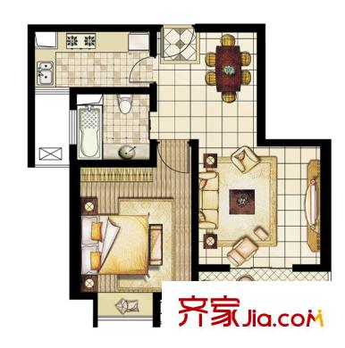 海尚名都户型图1幢4号户型图 1室2厅1卫