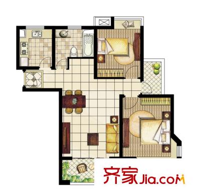 海尚名都户型图4幢1号户型图 2室2厅1卫