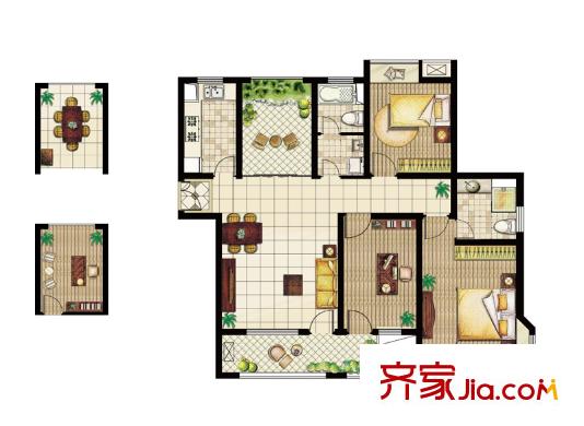 海尚名都户型图3幢6号户型图 3室2厅2卫