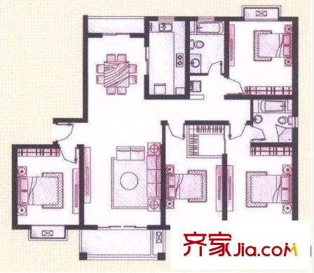 平江智荟苑户型图户型图 4室2厅2卫1厨