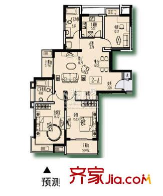 绿洲古猗新苑户型图2-A户型 3室2厅2卫1厨