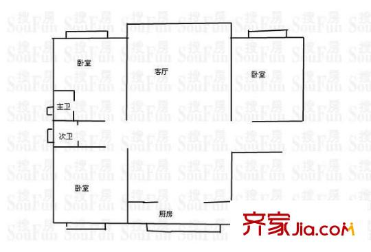 雙秀家園戶型圖戶型圖 3室2廳2衛(wèi)1廚