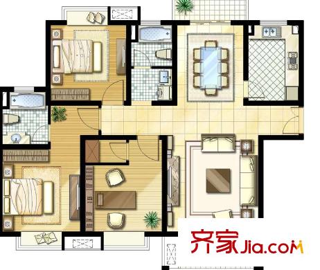 御景華庭戶型圖H戶型 3室2廳2衛(wèi)1廚