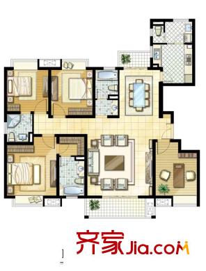 御景華庭戶型圖F戶型平面布置圖 4室2廳3衛(wèi)1廚