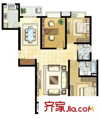 御景華庭戶型圖B戶型 3室2廳2衛(wèi)1廚