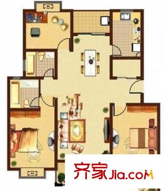 心圓西苑戶型圖戶型圖 3室2廳2衛(wèi)1廚
