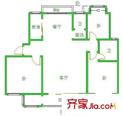 鳳凰港藍寶灣花園戶型圖戶型圖 3室 3室2廳2衛(wèi)1廚