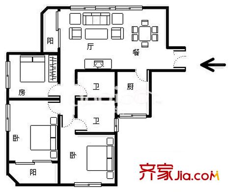 豫景公寓 3室 户型图