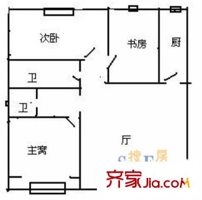 嘉登公寓户型图户型图 1室2厅1卫1厨