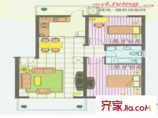 潭橋公寓戶型圖戶型圖 2室 2室2廳1衛(wèi)1廚